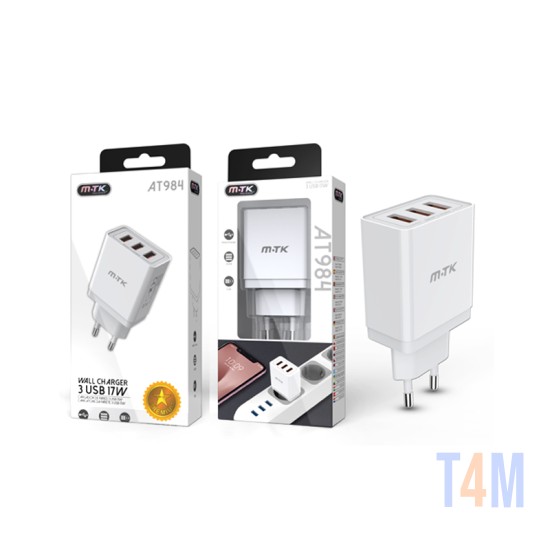 ADAPTADOR CARREGADOR MTK AT984 BL SEM CABO 2 PORTAS USB 17W/3.4A BRANCO